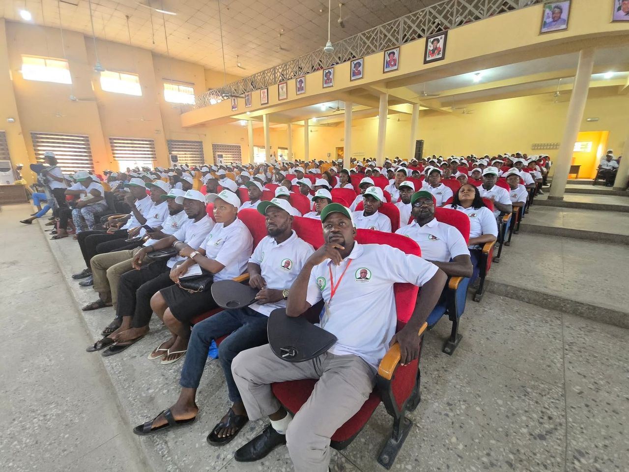 Trainees in a large training hall