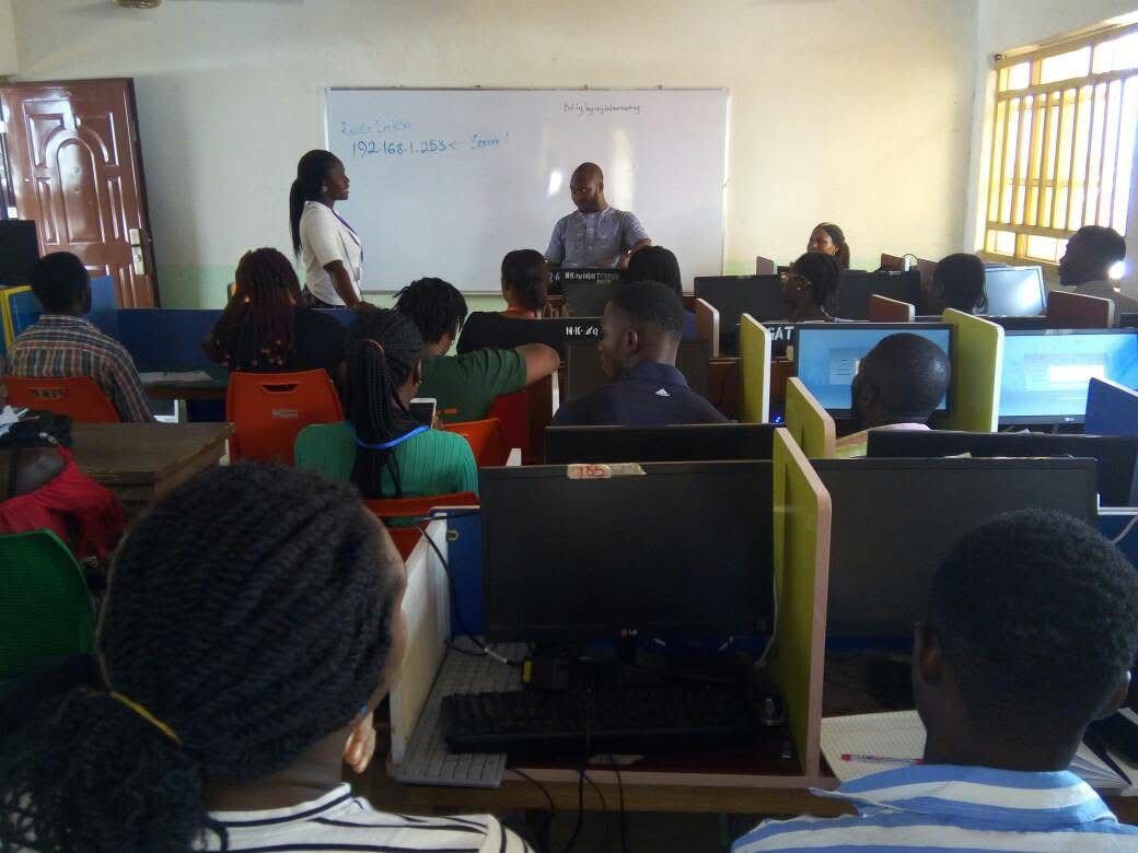Instructor teaching networking in a computer lab
